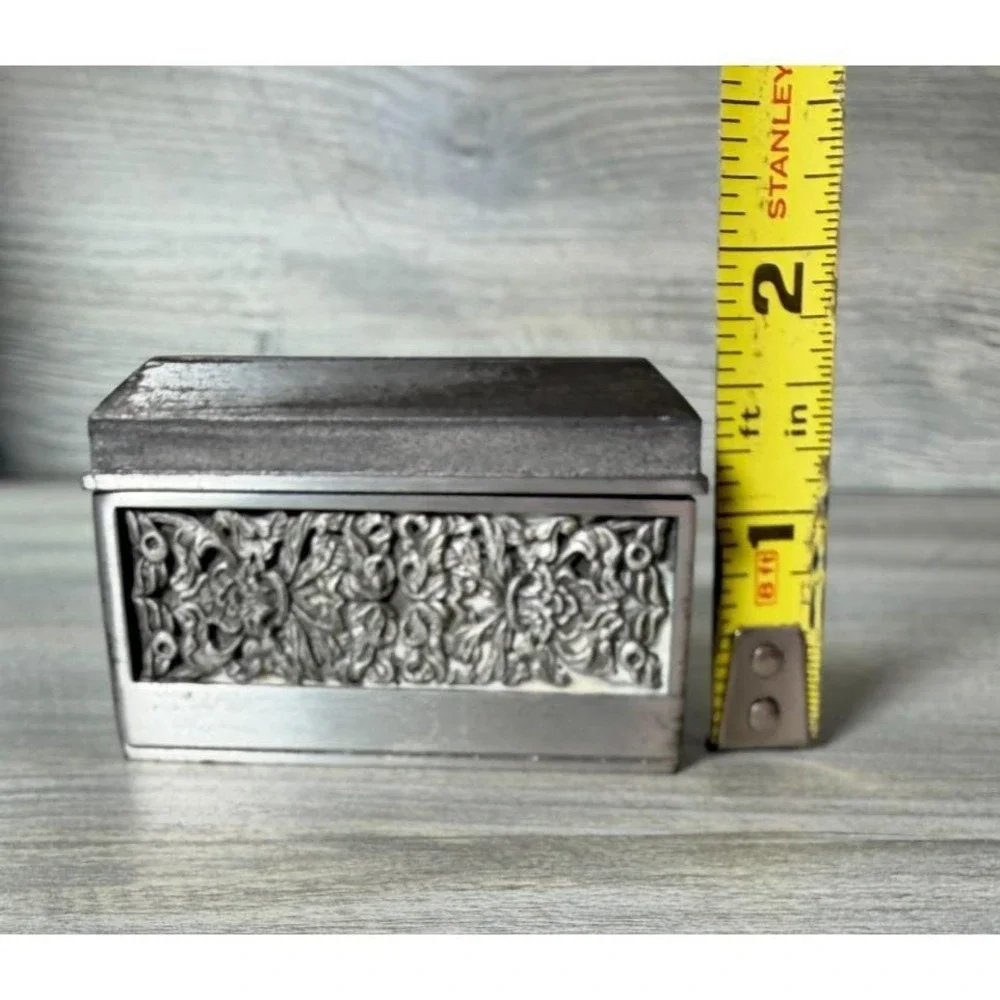 Vtg Royal Selangor Pewter 97% Lidded Trinket Jewelry Box Velvet Lined Rectangle